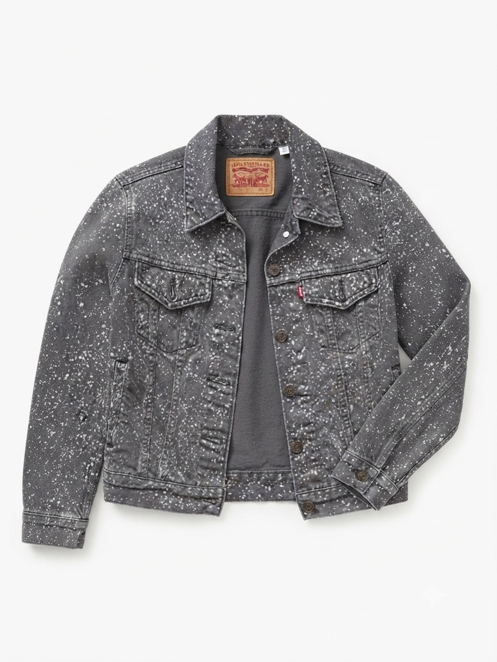Levi's Ex-Boyfriend Trucker Denim Jacket XS Gray White Splatter Bleach Fleck